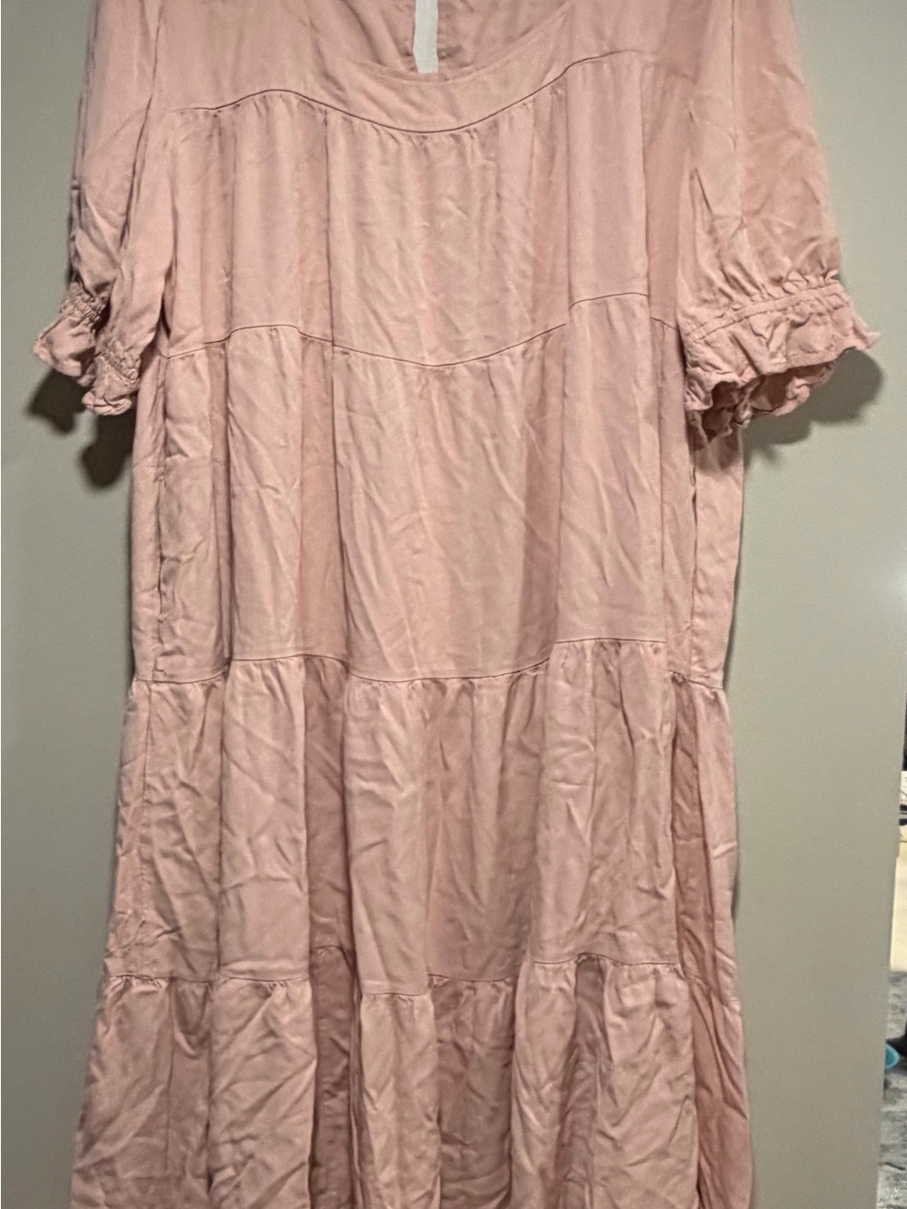 Tea N Rose Womens 2X Pink Rayon Tiered Babydoll Dress Short Ruffle Sleeve